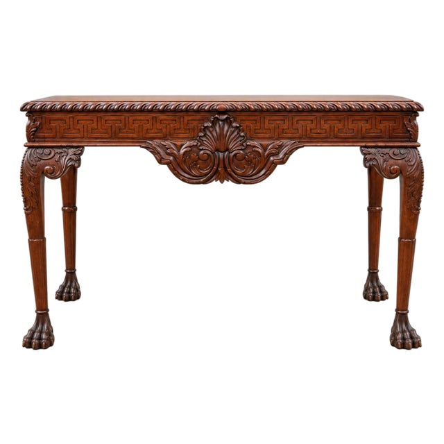 English Georgian Style Mahogany Console Table - Greek Key Frieze Paw Feet For Sale