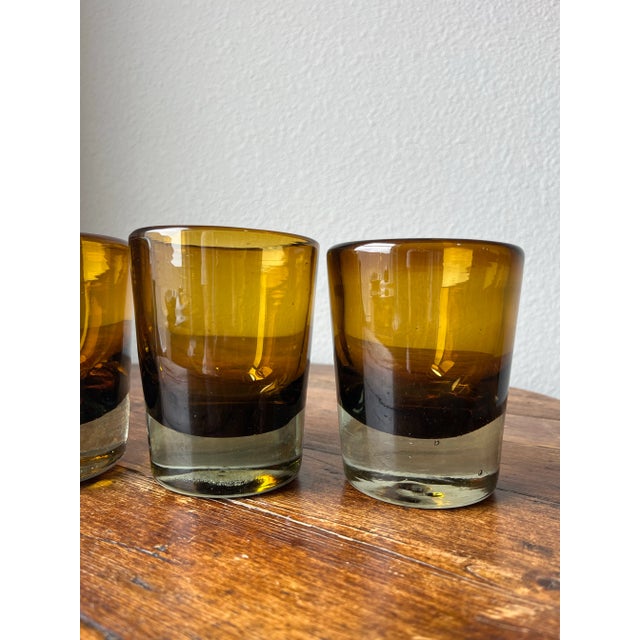 Late 20th Century Mexican Amber Color Handblown Lowball Glasses- Set of 4 For Sale - Image 5 of 9