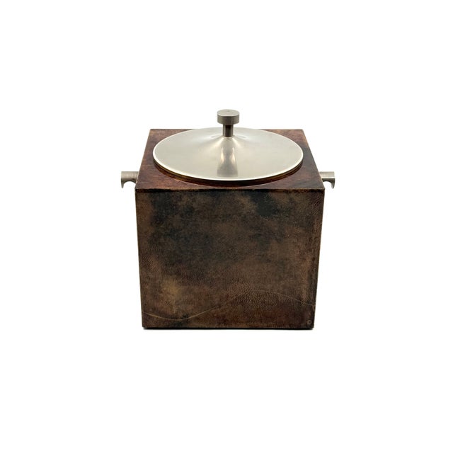 1950s Mid-Century Brown Parchment Ice Bucket, Aldo Tura, Italy For Sale - Image 10 of 15