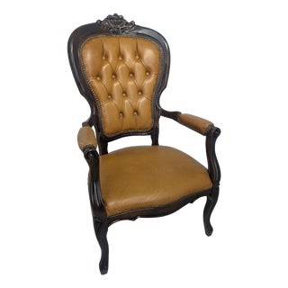 Vintage Chippendale Armchair in Leather, 1975 For Sale