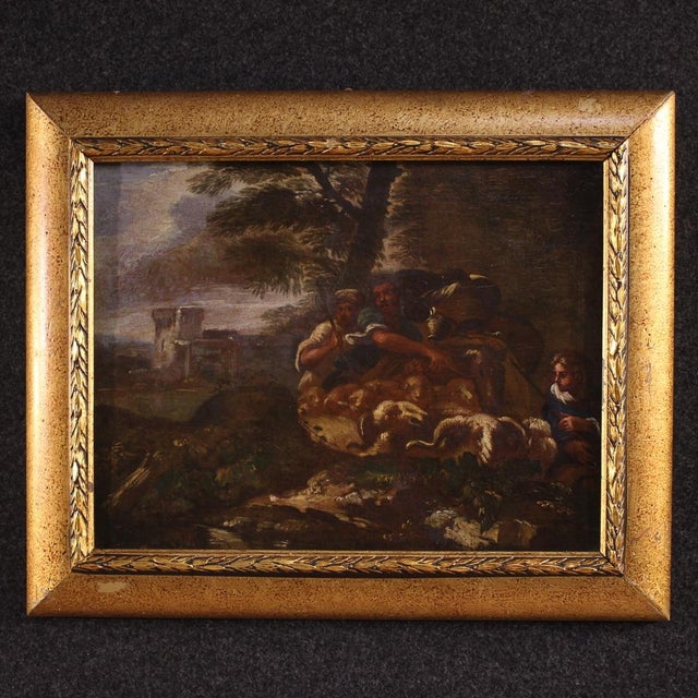 Italian Artist, Landscape with Pastoral Scene, 1720, Oil on Canvas, Framed For Sale - Image 15 of 15