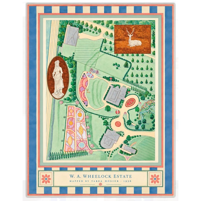Atelier Aria Lumae the Grand Estate Cartography Set of 2 Shore Estate Faux Checkered Border Fine Art Hge Gallery Board Print 34" X 18" Wallspace For Sale - Image 10 of 18
