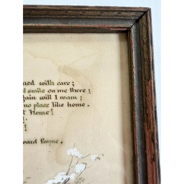 Early 20th Century Antique Watercolor Painting of Homestead & Barn in Winter W/ Home Sweet Home Poem For Sale - Image 5 of 11