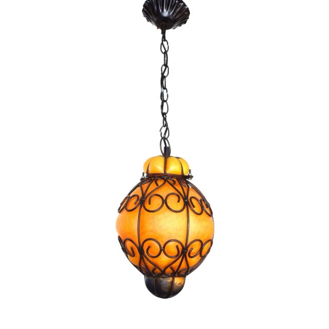 Vintage Pate De Verre Hanging Light in Metal, 1970s For Sale