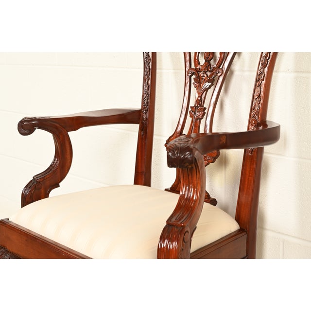 Baker Furniture Style Chippendale Carved Mahogany Dining Chairs, Set of Ten For Sale - Image 11 of 16