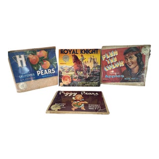 Lot of Four Vintage 1900-1950 Original Fruit Crate Labels• Not Reproductions For Sale