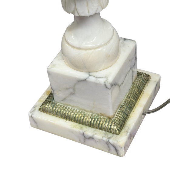 Stone Pair of Vintage Italian Neoclassical White Marble Urn Table Lamps With Carved Details For Sale - Image 7 of 11
