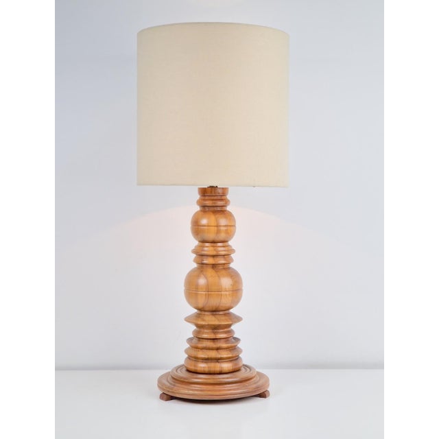 Brown Brutalist Spindle Table Lamp in Turned Oak, 1960s For Sale - Image 8 of 8