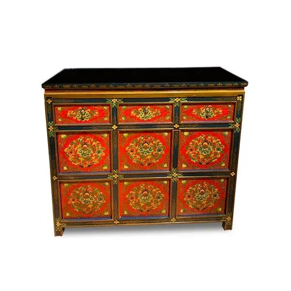 1980s Tibetan Hand Painted Cabinet For Sale - Image 5 of 8