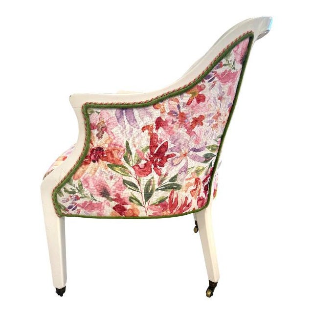 Vintage White Frame Armchair With Floral Upholstery For Sale In West Palm - Image 6 of 9
