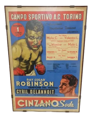 Italian Cinzano Ray Sugar Robinson Torino Poster, 1951