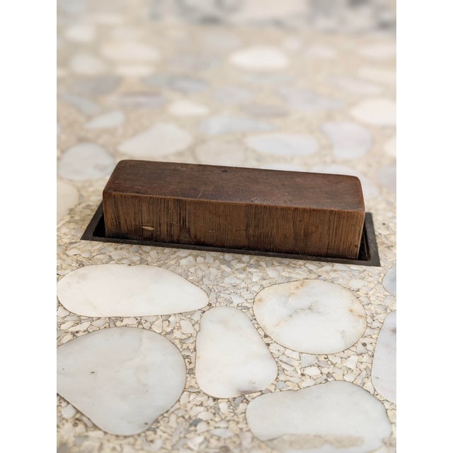 White Vintage Terrazzo-Top Side Table With Wood Base For Sale - Image 8 of 9