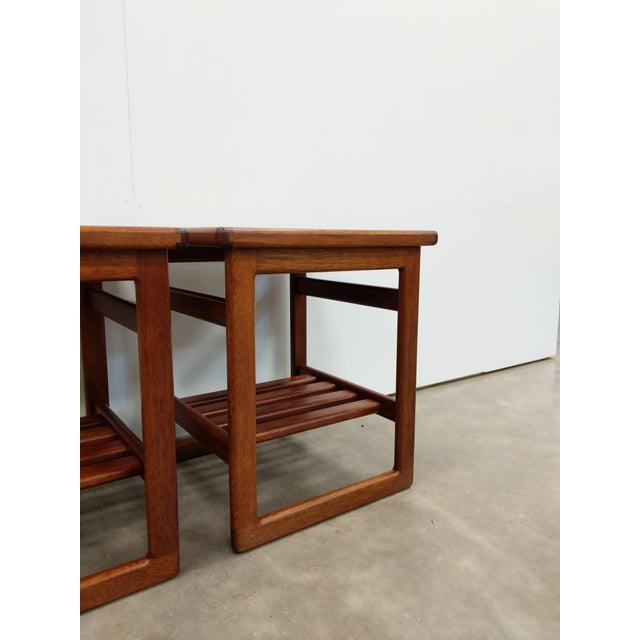 Pair of Vintage Mid Century Modern Teak and Tile Side Tables For Sale - Image 4 of 7