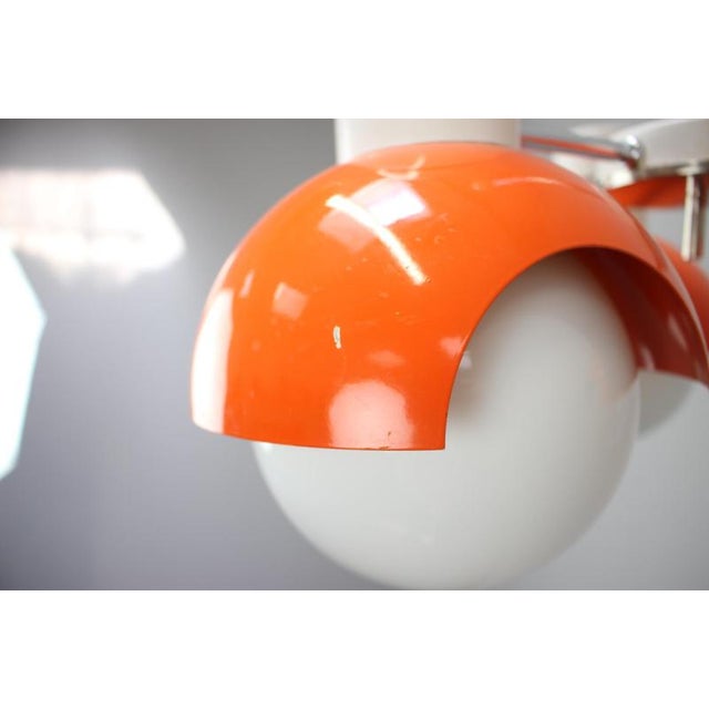1970s Czechoslovak Space Age Orange and Opaline Glass Chandelier from Napako, 1970s For Sale - Image 5 of 17