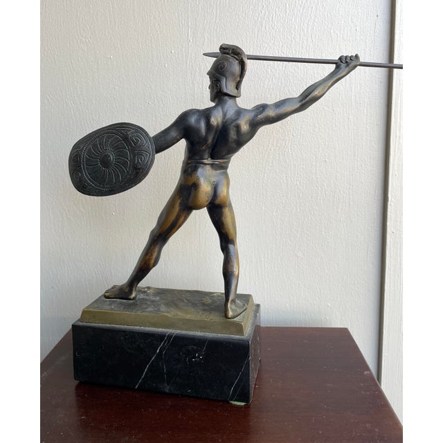 Neoclassical 1920s Greek Soldier Bronze Sculpture For Sale - Image 3 of 7