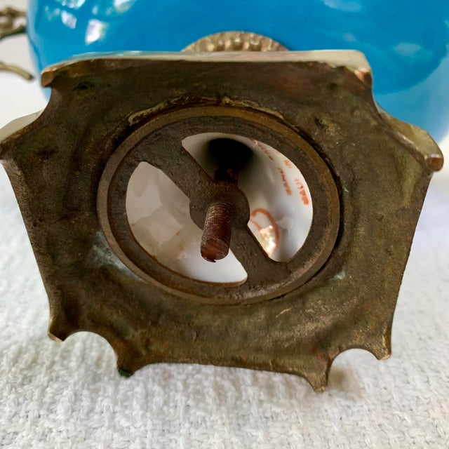 Antique French Sèvres-Style Turquoise Porcelain Compote With Gilt Bronze Mounts For Sale - Image 12 of 13
