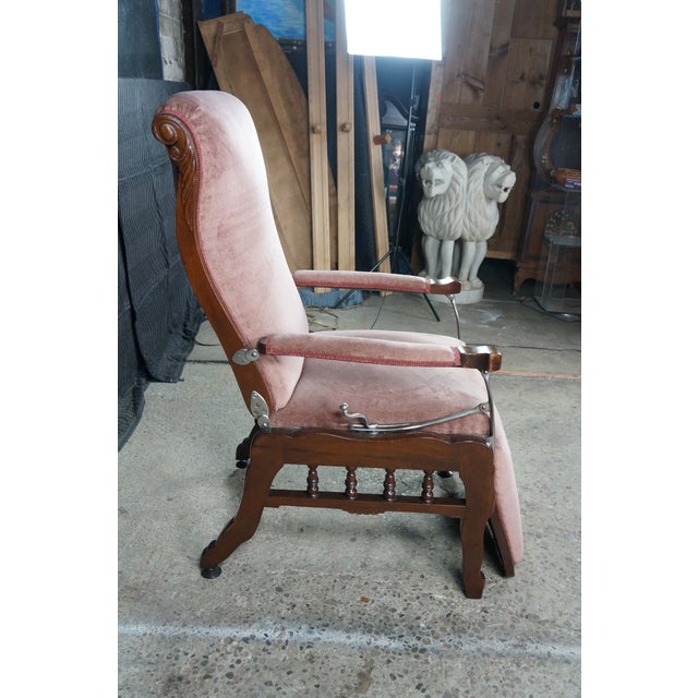 Antique 19th C Victorian Walnut Mechanical Reclining Library Chair Chaise Lounge For Sale - Image 4 of 17