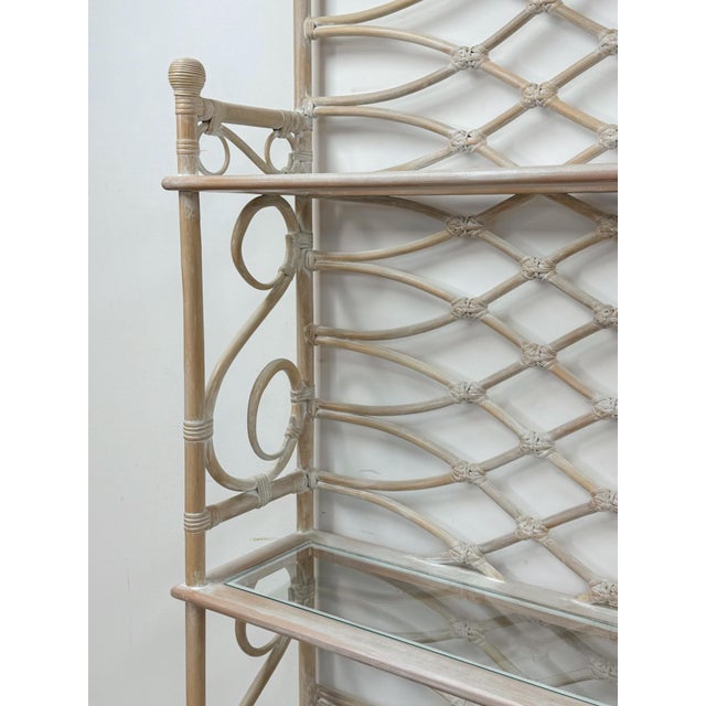 Vintage Etagere Henry Link Rattan Whitewash Three-Tier Glass Shelves Coastal For Sale - Image 12 of 16