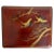 Beautiful Japanese red lacquered wood box. The cover is decorated with golden herons and branches of flower trees and...
