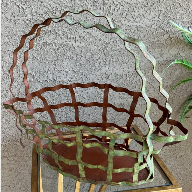 Rustic Chic Late 20th-Century Whimsical Crimped Steel Planter Basket For Sale - Image 16 of 18