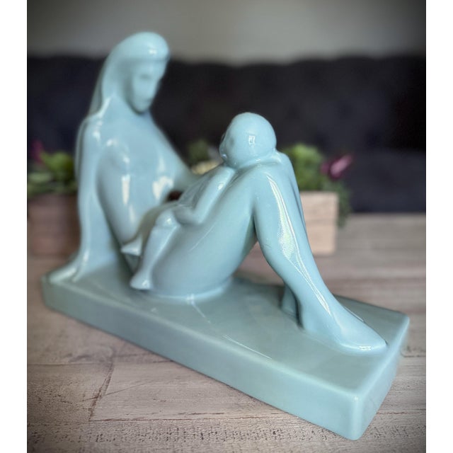 Late 20th Century Haeger Pottery Sage Seafoam Green Mother & Child Statue For Sale - Image 9 of 12