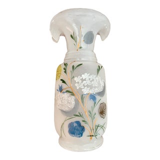 Antique French Hand-Painted Opaline Glass Vase For Sale