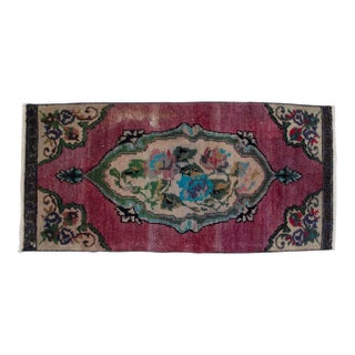 Hand Knotted Small Oushak Rug Mat Faded Petite Rug 1'5" X 2'11" For Sale
