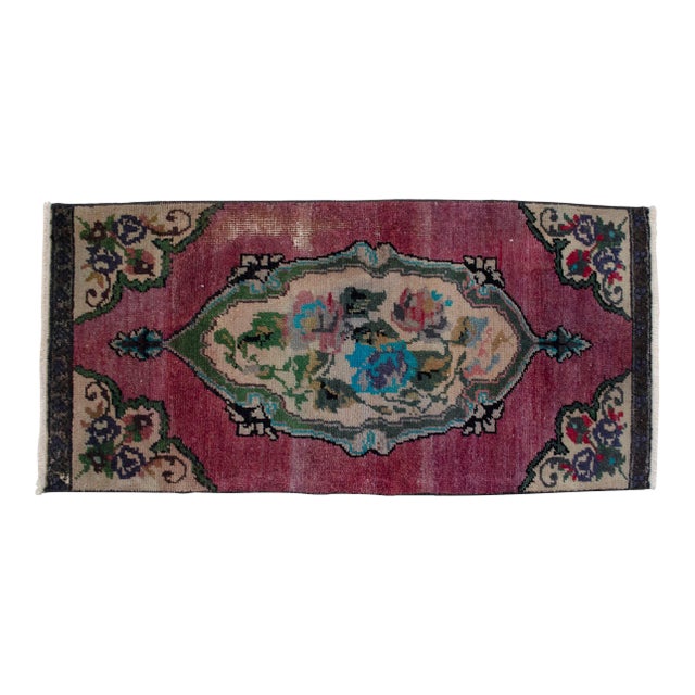 Hand Knotted Small Oushak Rug Mat Faded Petite Rug 1'5" X 2'11" For Sale