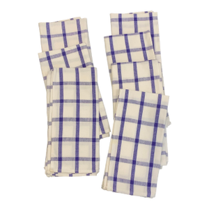 Vintage Cotton Blue and White Windowpane Cloth Napkins Set 7