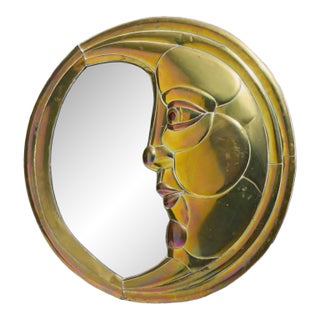 Sergio Bustamante Mid Century Brass Moon Mirror For Sale