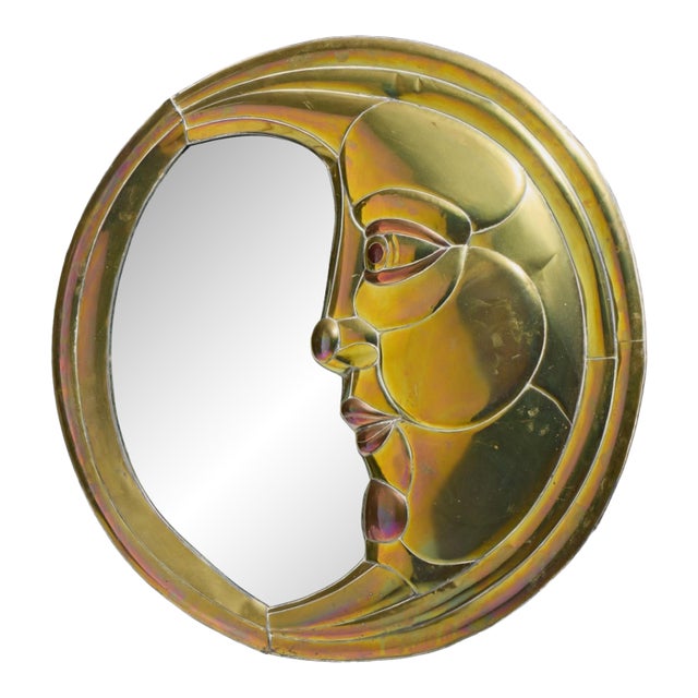 Sergio Bustamante Mid Century Brass Moon Mirror For Sale