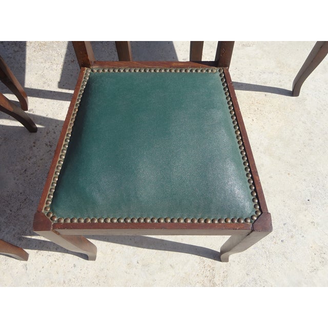 Art Deco Chairs in Wood and Green Faux Leather, 1940s, Set of 6 For Sale - Image 16 of 18