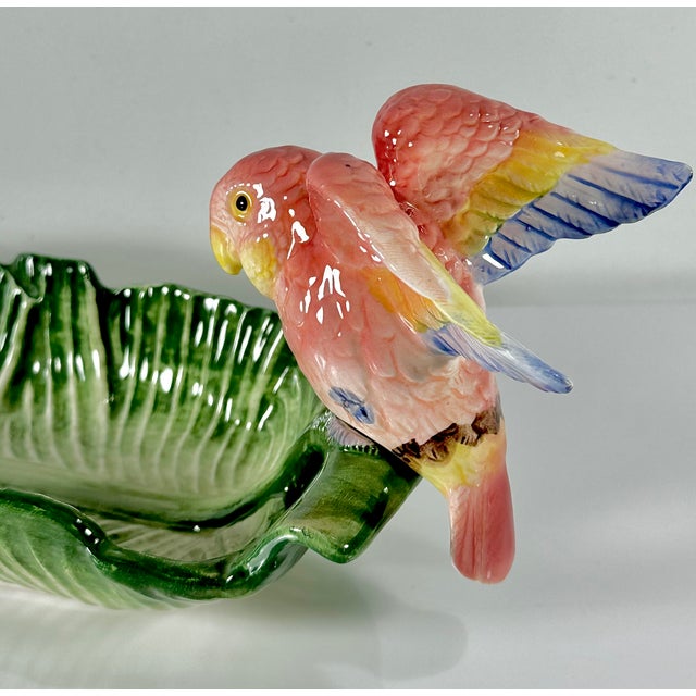 1980s Vintage Fitz & Floyd Tropical Jungle Love Birds Banana Leaf Serving Tray For Sale - Image 12 of 14