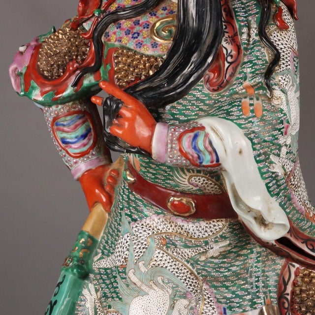 Late 20th Century Monumental Chinese Famille Rose Porcelain Figure of Guan Gong - 32" Tall For Sale - Image 5 of 9
