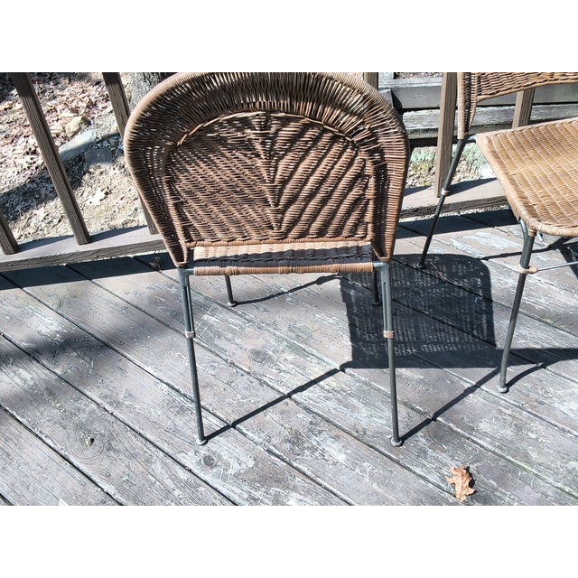 Mid-Century Modern Vintage Frederick Weinberg-Similar Wicker and Wrought Iron Chairs, Attributed For Sale - Image 3 of 9