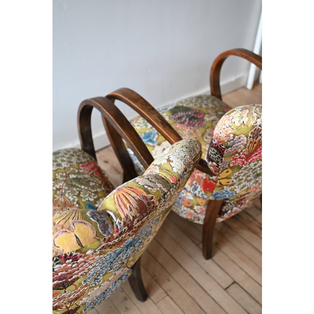 Petite Jindrich Halabala Armchairs in Pierre Frey Le Soleil Pour Temoin For Sale - Image 16 of 16