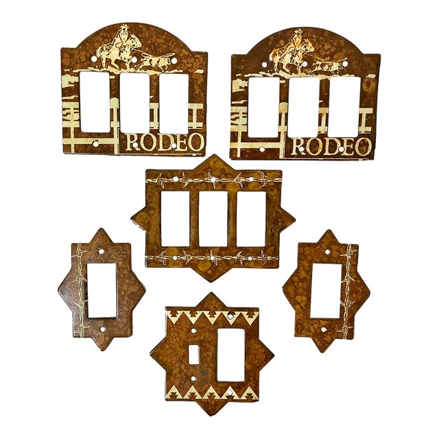 1980s Vintage Southwestern Americana Themed Light Switch and Socket Covers - Set of 6 For Sale