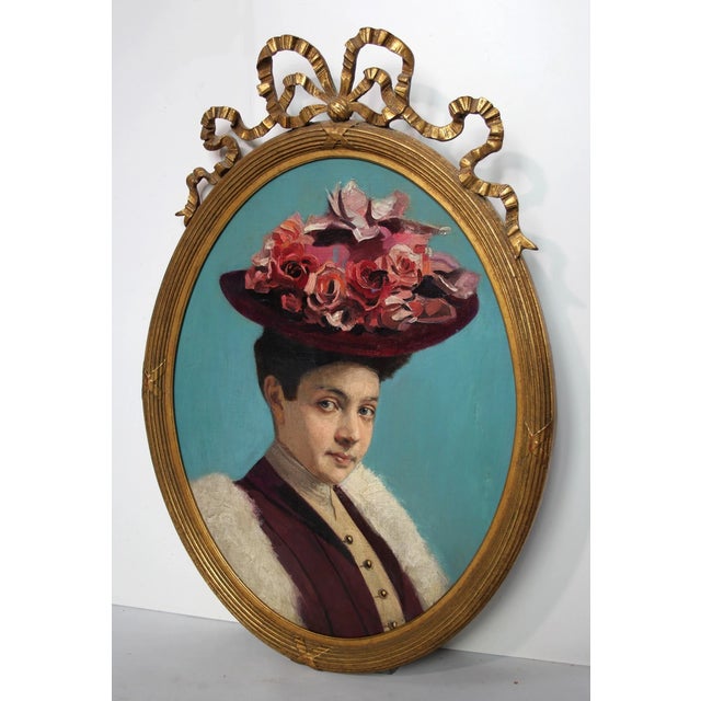 Portrait of Lady with Hat, 1800s, Oil Painting, Framed For Sale - Image 16 of 18