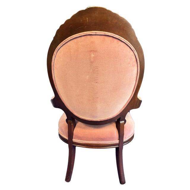 Late 19th Century Antique Victorian Rococo Revival Balloon-Back Armchair in Rose Velvet For Sale - Image 5 of 6