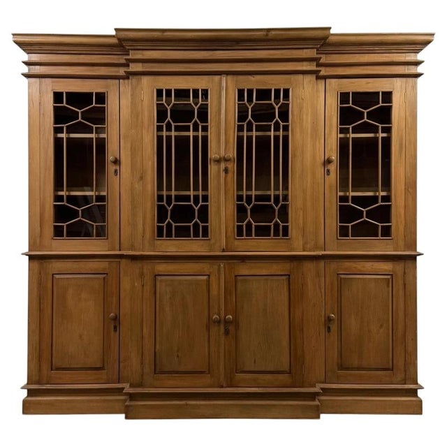 Antique 20th Century English Pine Breakfront Bookcase For Sale - Image 10 of 10
