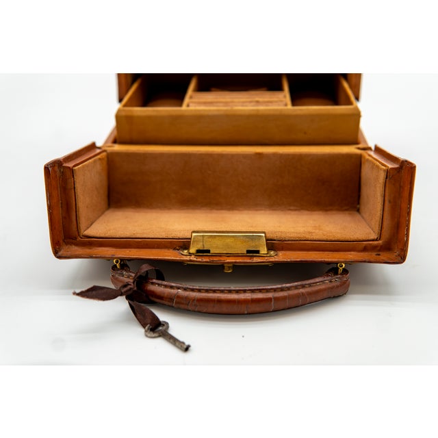 English Jewelry Box in Saddle Brown Leather For Sale - Image 12 of 13