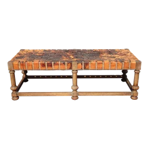 Vintage Heritage French Country Brown Rustic Braided Leather Bench