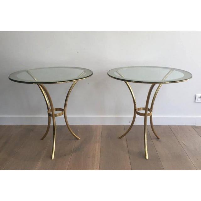 Round Gold Gilt Brass Side Tables, circa 1970 - A Pair For Sale - Image 12 of 13