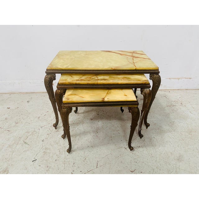 Gold Nesting Tables in Onyx and Brass, Set of 3 For Sale - Image 8 of 8