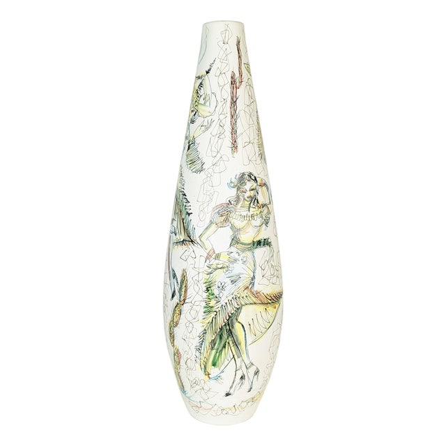 Large Decorative Vase with Hand-Painted Mariachi and Dancers Scene, 1950s-1960s For Sale