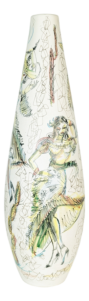 Large Decorative Vase with Hand-Painted Mariachi and Dancers Scene, 1950s-1960s