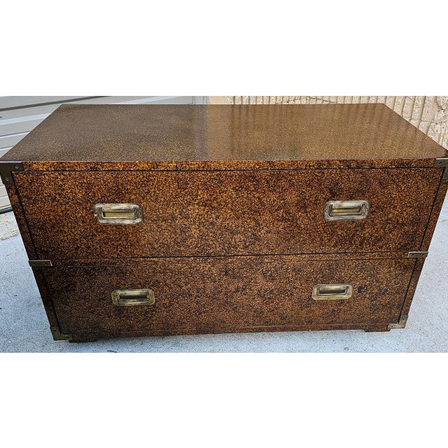 Mid 20th Century Mid 20th Century Hollywood Regency Pair of Henredon Faux Tortoise Shell Campaign Low Chest of Drawers For Sale - Image 5 of 12