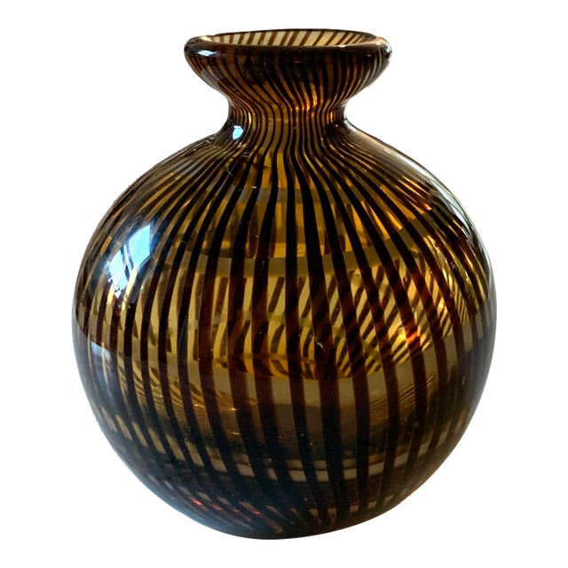 Vintage Murano Budvase in Brown Swirl For Sale