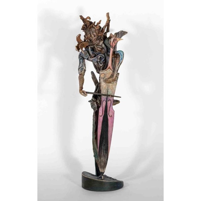 Evocative Sculpture, in Excellent condition, created in Hand Painted Wood by Sculptor Lorenzo Servalli to narrate, in the...