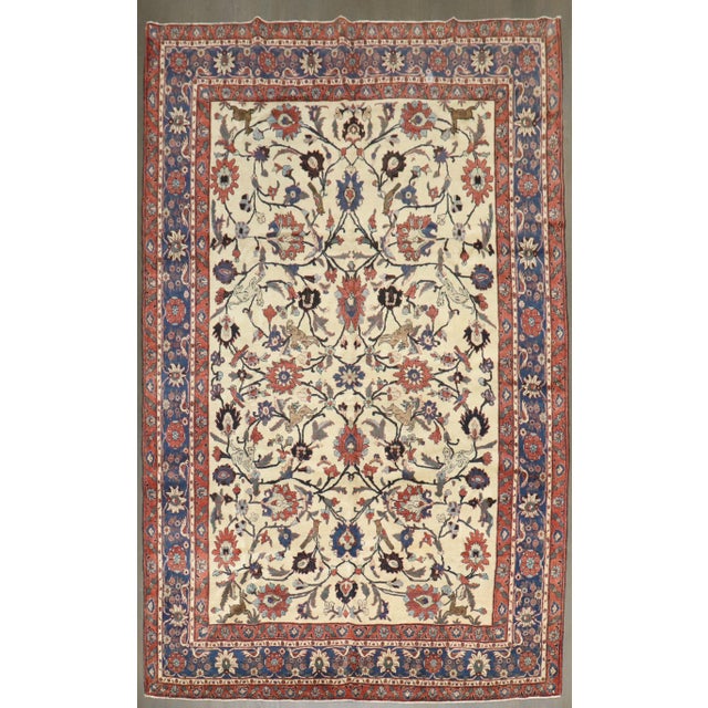 Cream 19th Century Zabihi Collection Ivory Antique Persian Teheran Carpet - 6'10" x 10'4" For Sale - Image 8 of 10